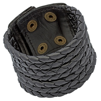 Bredt sort Læderarmbånd - 18,5 og 20,5 cm
