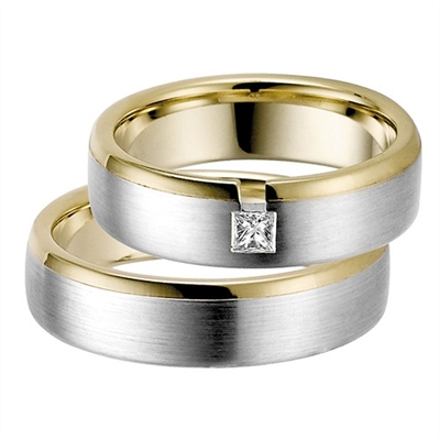 Vielsesringe i Guld og Hvidguld med Diamant 0,10 ct. - 6 mm
