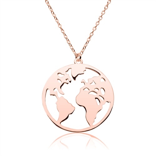 Billede af Halskæde i rosaforgyldt Sølv med Verdenskortet