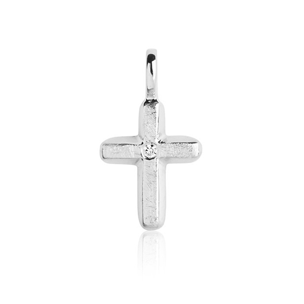 Billede af Kors i 14 kt. Hvidguld med Diamant 0,01 ct - 8,5 x 15,4 mm