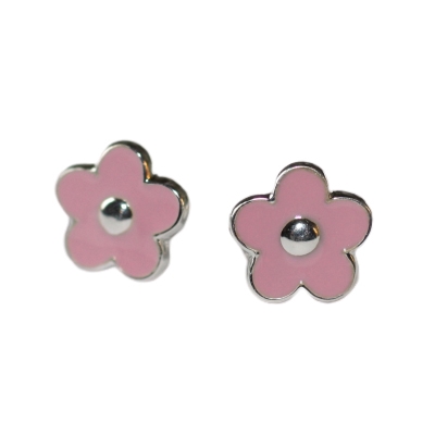 Billede af Ørestikker i Sølv med pink Blomster