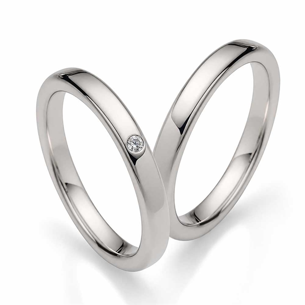 Vielsesringe i 9 kt. Hvidguld med Diamant - 3 mm