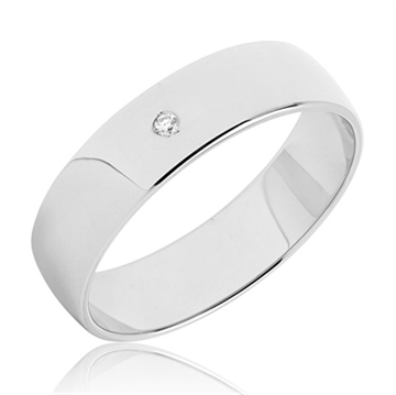 BARTOLI Classic vielsesring i 8 kt. Hvidguld med Diamant 0,01 ct. - 5 mm