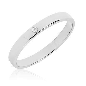 BARTOLI Classic vielsesring i 8 kt. Hvidguld med Diamant - 2,5 mm