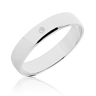 BARTOLI Classic vielsesring i 8 kt. Hvidguld med Diamant - 4,0 mm