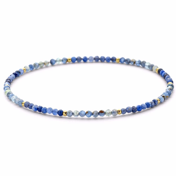 Armbånd med blå sten og guldfarvede kugler