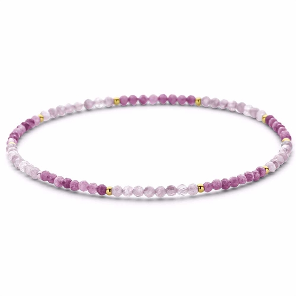 Armbånd med rosa og hvide sten samt guldfarvede kugler