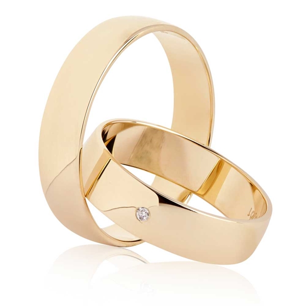 BARTOLI Classic vielsesringe i 14 kt. Guld med Diamant 0,01 ct. - 5 mm