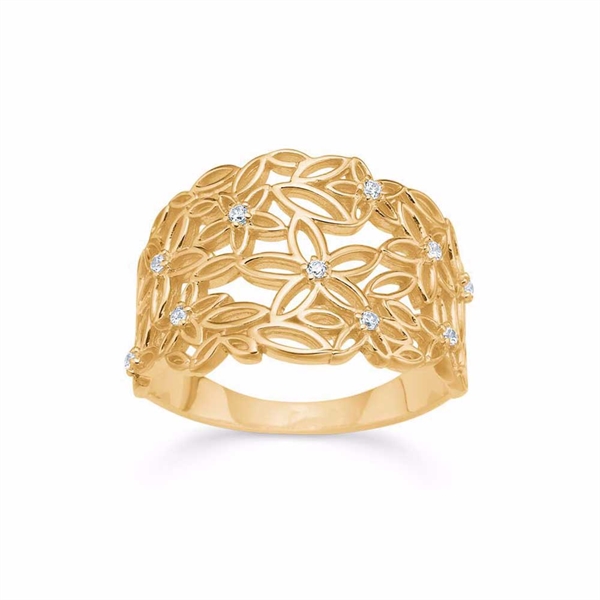 Bred Blomsterring i 8 kt Guld med Zirkonia