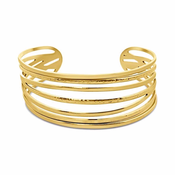 Åben Armring i Guldfarvet Stål - Rustik & Blank