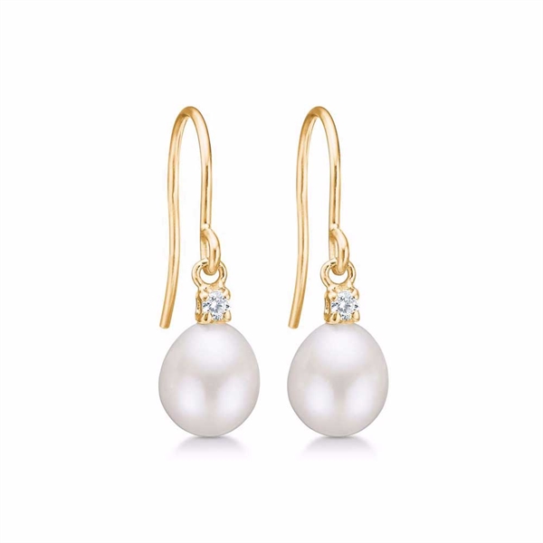 Forgyldte Ørehængere med Ferskvandsperler og Zirkonia