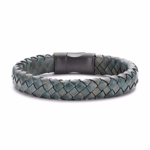 Frank 1967 Grønt Flettet Læderarmbånd med Sort Stållås