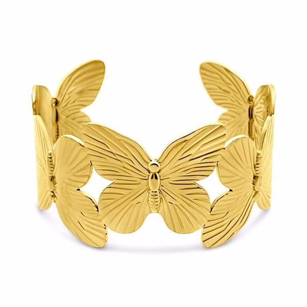 Åben Guldfarvet Armring med Sommerfugle