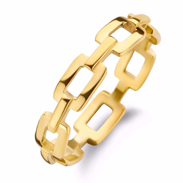 Guldfarvet Ring i Stål med Kædedesign - PVD Belægning