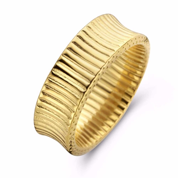 Guldfarvet Ring i Stål med Struktur - PVD Belægning