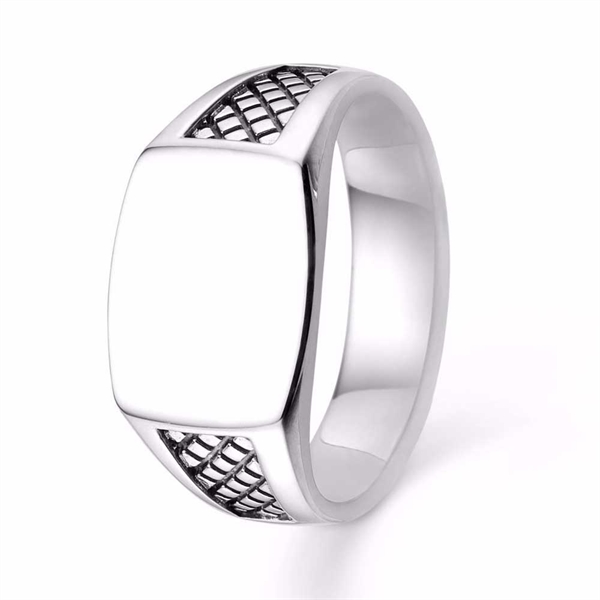 Plade ring i Sølv med mønster