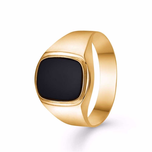 Herre Signet Ring i 8 Karat Guld med Sort Onyx - 12x10 mm