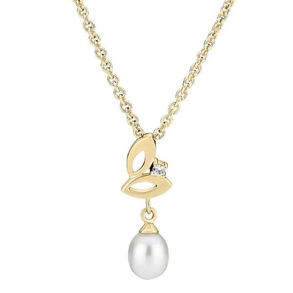 Collier i Forgyldt Sølv med Ferskvandsperle og Zirkonia - 45 og 48 cm