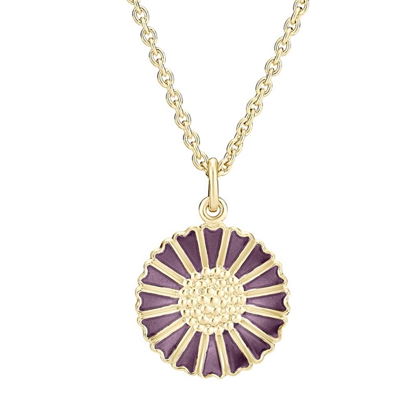 Lund Marguerit Collier forgyldt Sølv med lilla Marguerit - 18 mm