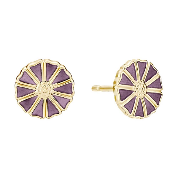 Marguerit Ørestikker i 24 kt. Forgyldt Sølv med Lilla Emalje