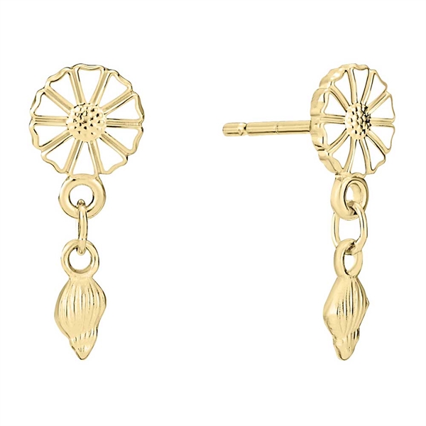 Marguerit ørestikker i 24 kt. forgyldt Sølv med hængende Muslinger