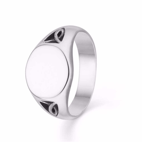 Herrering i Sterling Sølv med Plade og Mønsterdetalje