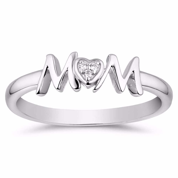 MOM Ring i 925 Sterling Sølv med Hjerte og Zirkonia