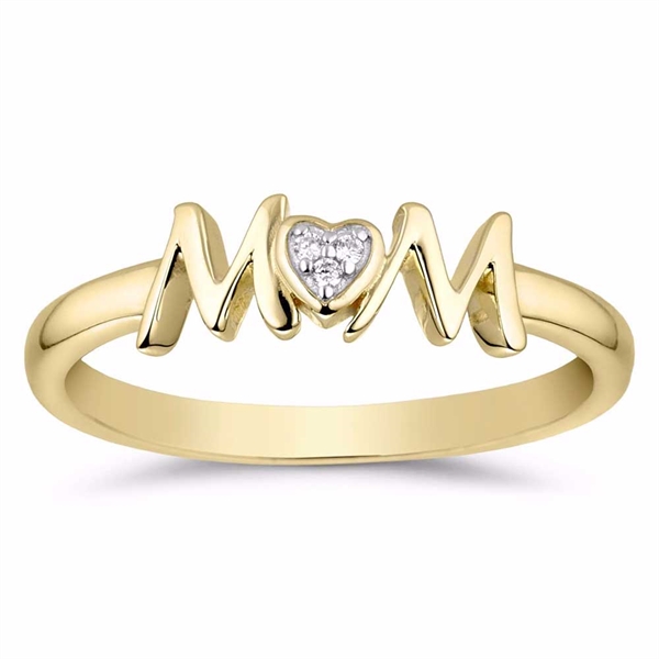 MOM Ring i Forgyldt 925 Sterling Sølv med Hjerte og Zirkonia