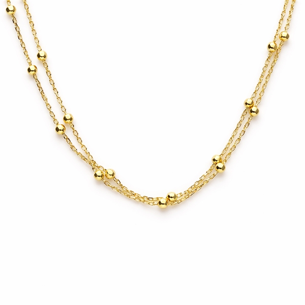 Dobbelt Ankelkæde i Forgyldt Sølv med Kugler - 27 cm