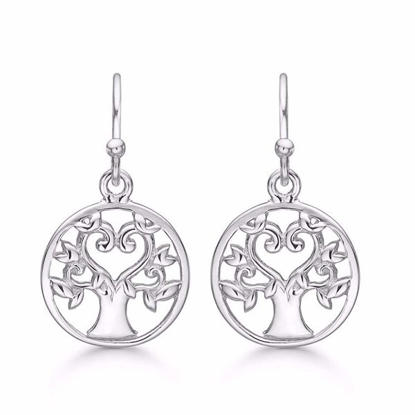 Ørehænger i Sølv med Livets Træ og Hjerte