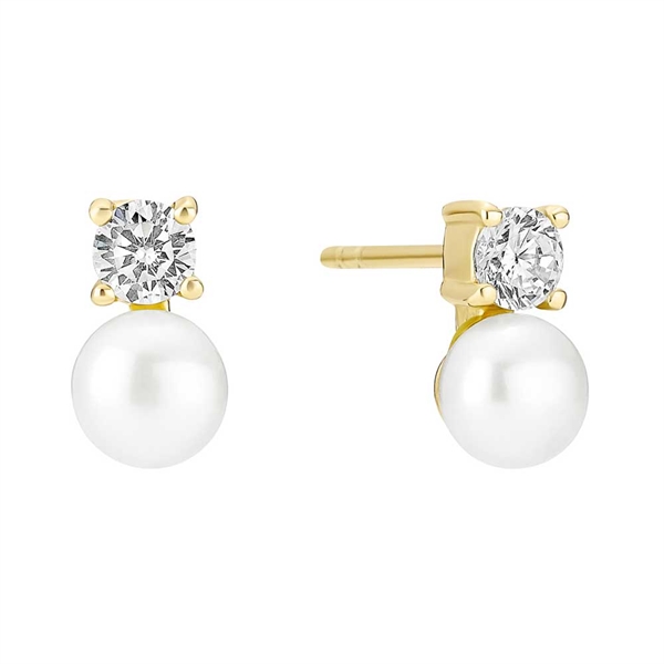 Ørestikker i 8 kt. Guld med Ferskvandsperler og Zirkoniasten