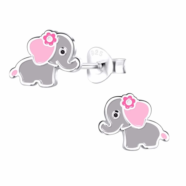 Ørestikker i Sterling Sølv med Elefant - Emaljeret Design