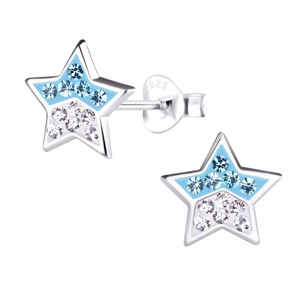 Ørestikker i Sølv med Stjerner og blå Zirkoniasten