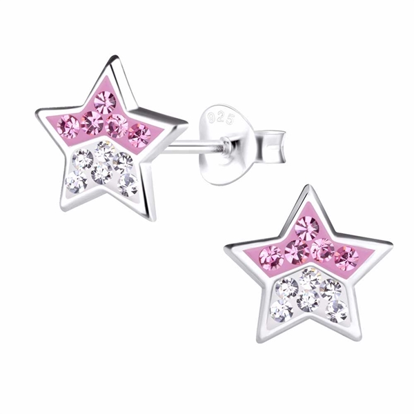 Ørestikker i Sølv med Stjerner og farvede Zirkoniasten