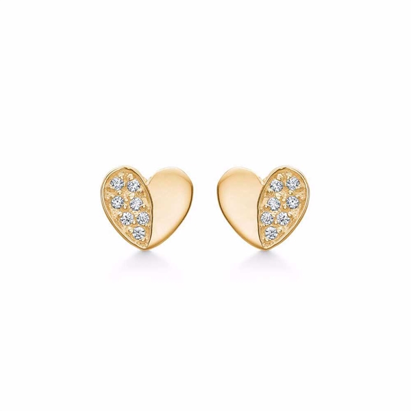 Forgyldte Sølv Ørestikker med Hjerte og Zirkonia