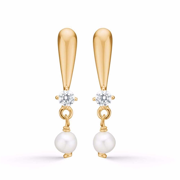 Forgyldte Sølv Ørestikker med Ferskvandsperle og Zirkonia
