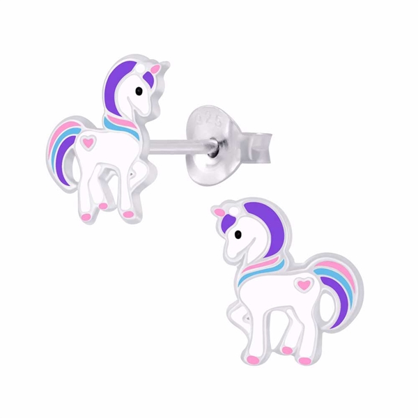 Sølv Ørestikker med Enhjørning - Emaljeret Design