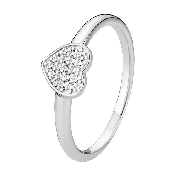 Ring i Sølv med Hjerte og Zirkoniasten