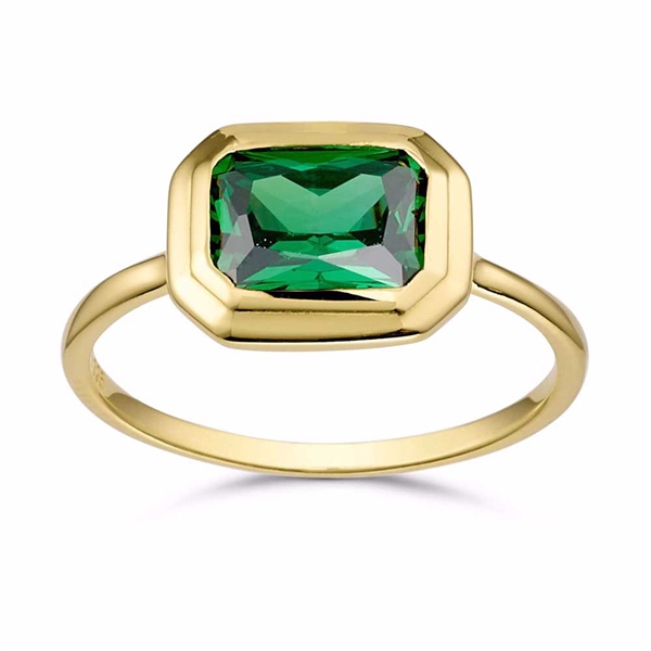 Seville Ring Forgyldt Sølv med Grøn Zirkonia - Emerald Cut