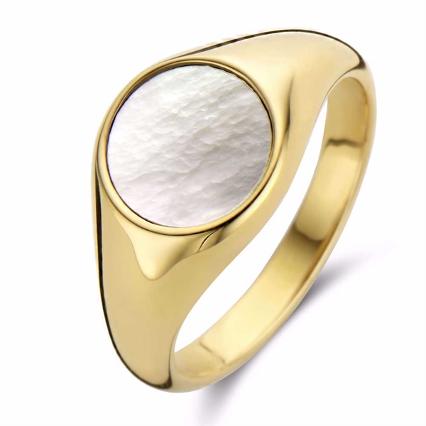 Signet Ring i Guldfarvet Stål med Perlemor