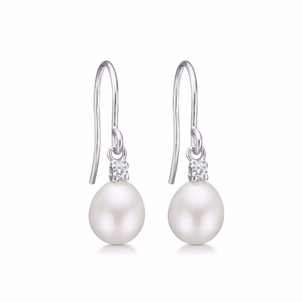 Sølv Ørehængere med Ferskvandsperler og Zirkonia