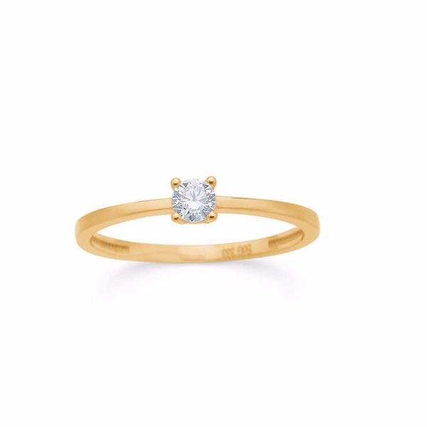 Solitairering i 8 Karat Guld med Zirkonia
