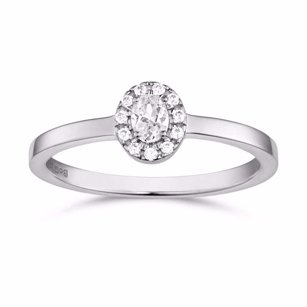 Sølvring med Zirkonia i 925 Sterling Sølv - Ovalt Design