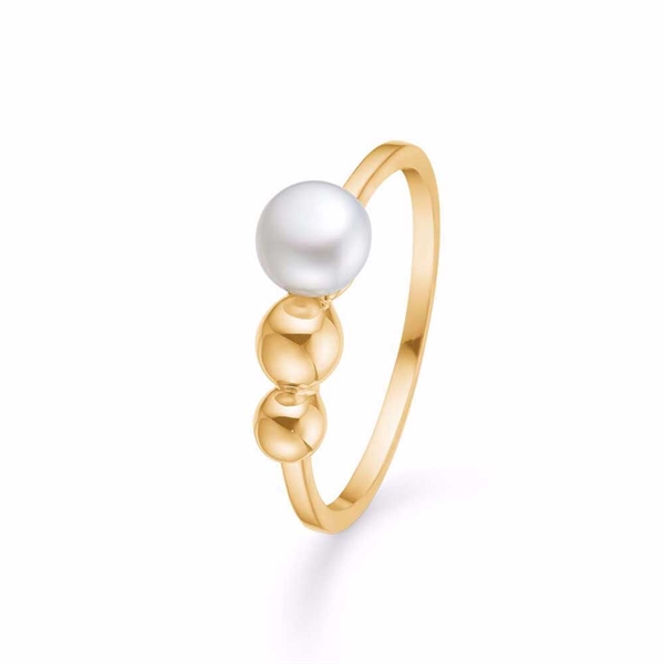 Ring i forgyldt Sølv med Ferskvandsperle og Kugler