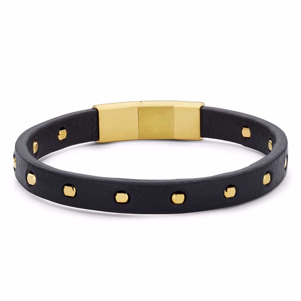 Sort Læderarmbånd med Guldfarvede Metalelementer