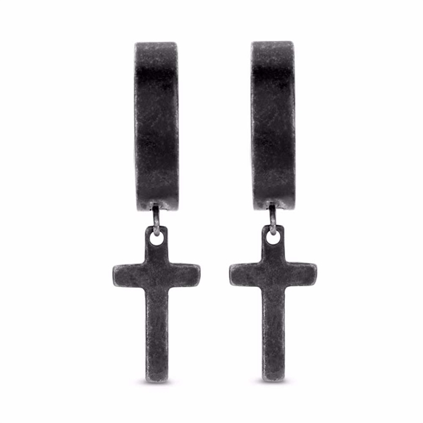 Sorte Stål creoler med kors vedhæng