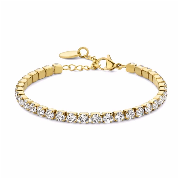 Tennis Armbånd i forgyldt Stål med Zirkoniasten - 18,5 til 19,5 mm
