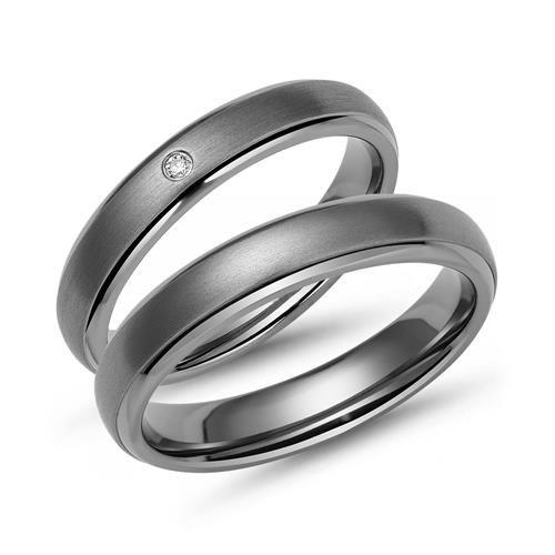 Titanium Vielsesringe 4 mm med Diamant 0,02 ct - Mat & Poleret Design