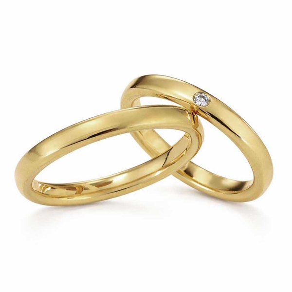 Vielsesringe i 9 kt. Guld med Lab-Grown Diamant 0,03 ct. - 3 mm