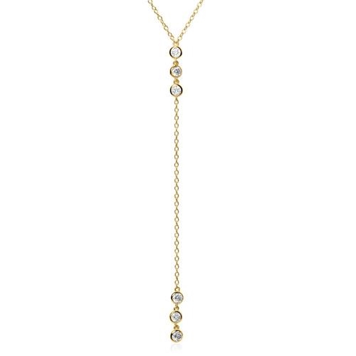 Y-halskæde i forgyldt sølv med hvide Zirkonia
